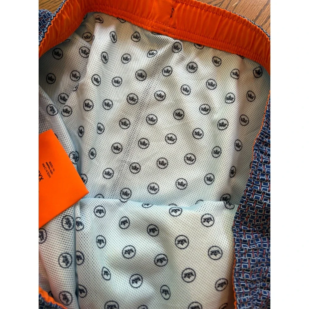 Peter Millar Seaside Collection Blue Orange Geometric Swim Trunks Mens XXL‎